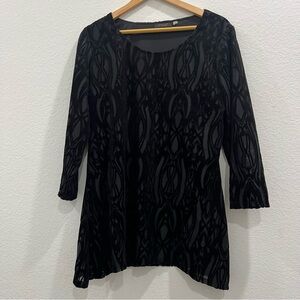 FYLO WOMEN'S BURNOUT VELVET LONG SLEEVE TUNIC DRESS Black Size L